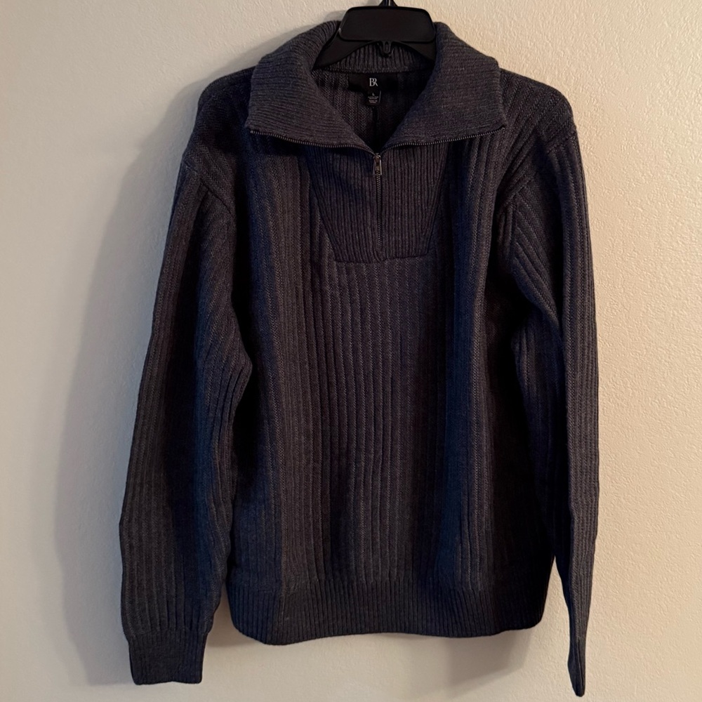 BANANA REPUBLIC NOVELTY RIBBED 1/4 ZIP LS PULLOVER SWEATER GREY - L